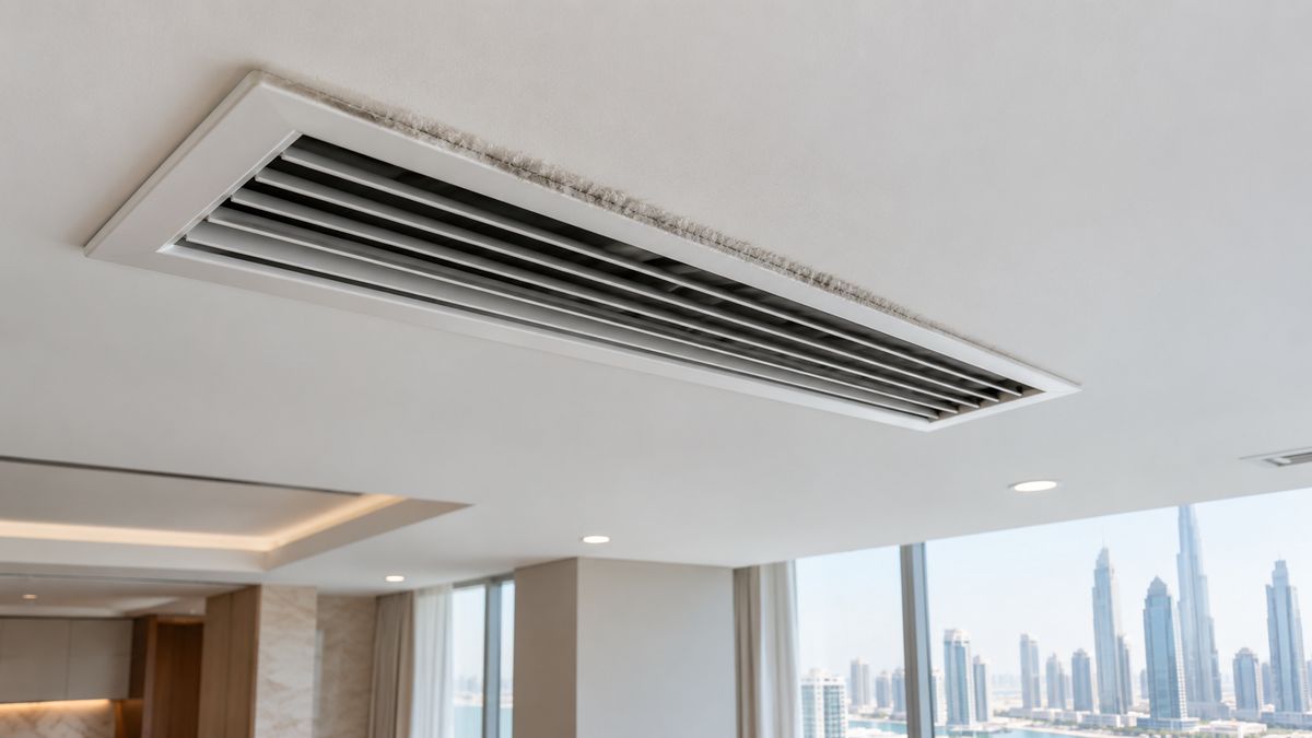 Dust visible on a ceiling AC supply vent in a Dubai apartment